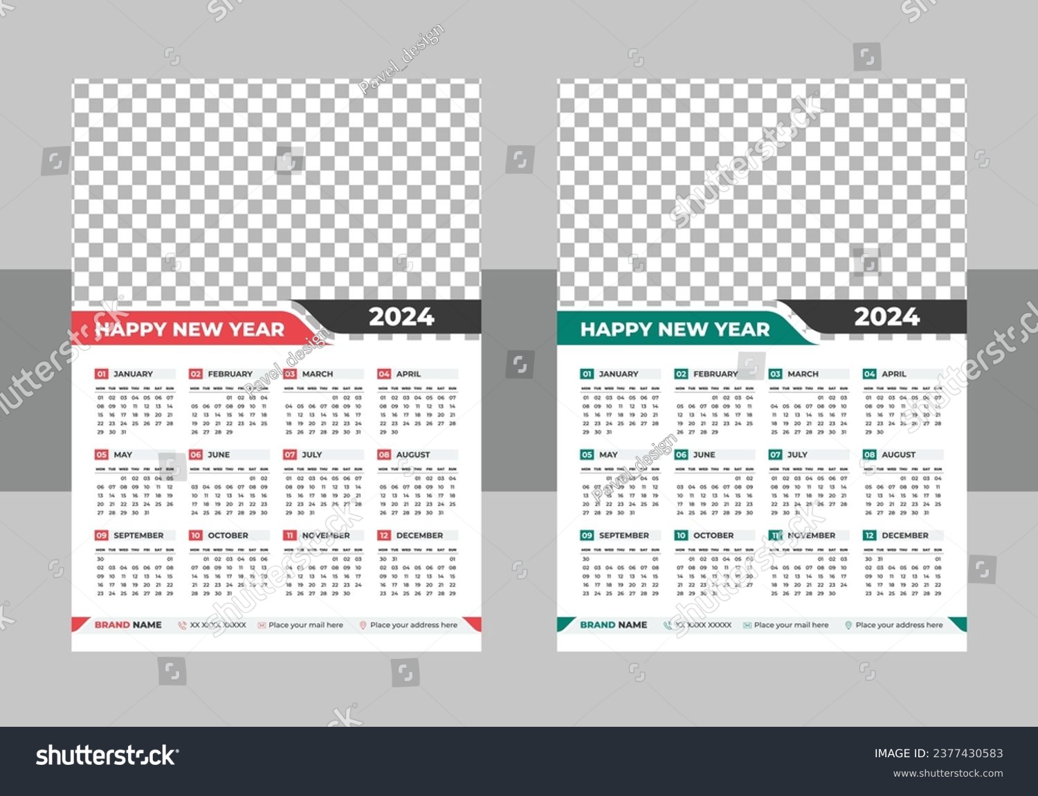 Calendar 2024 with simple and modern design, - Royalty Free Stock ...