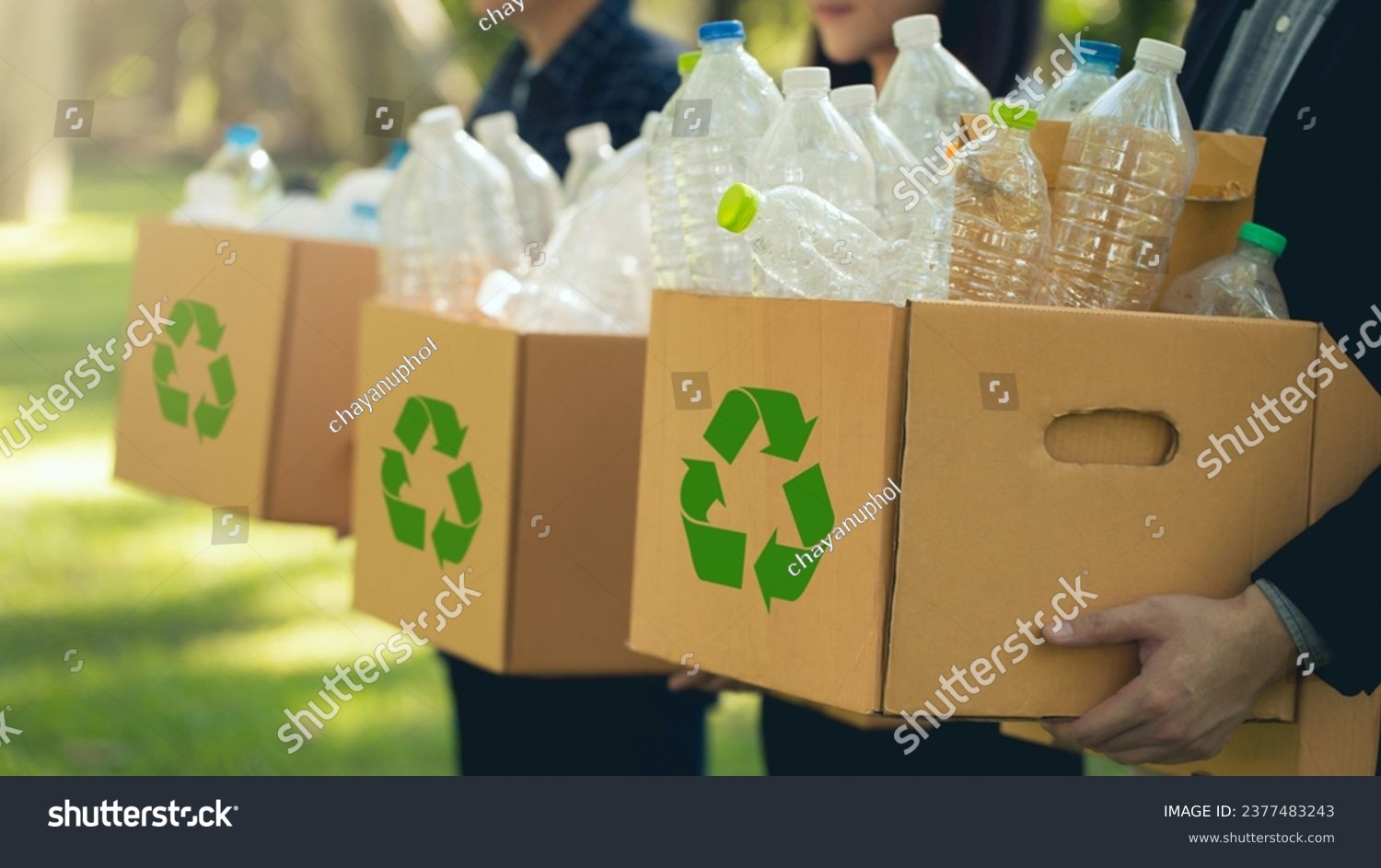 CSR  corporate social responsibility. Business people holding box garbage for recycling. Earth Day, Business teamwork to recycle for environmental sustainability. volunteer, Unity. team business. #2377483243