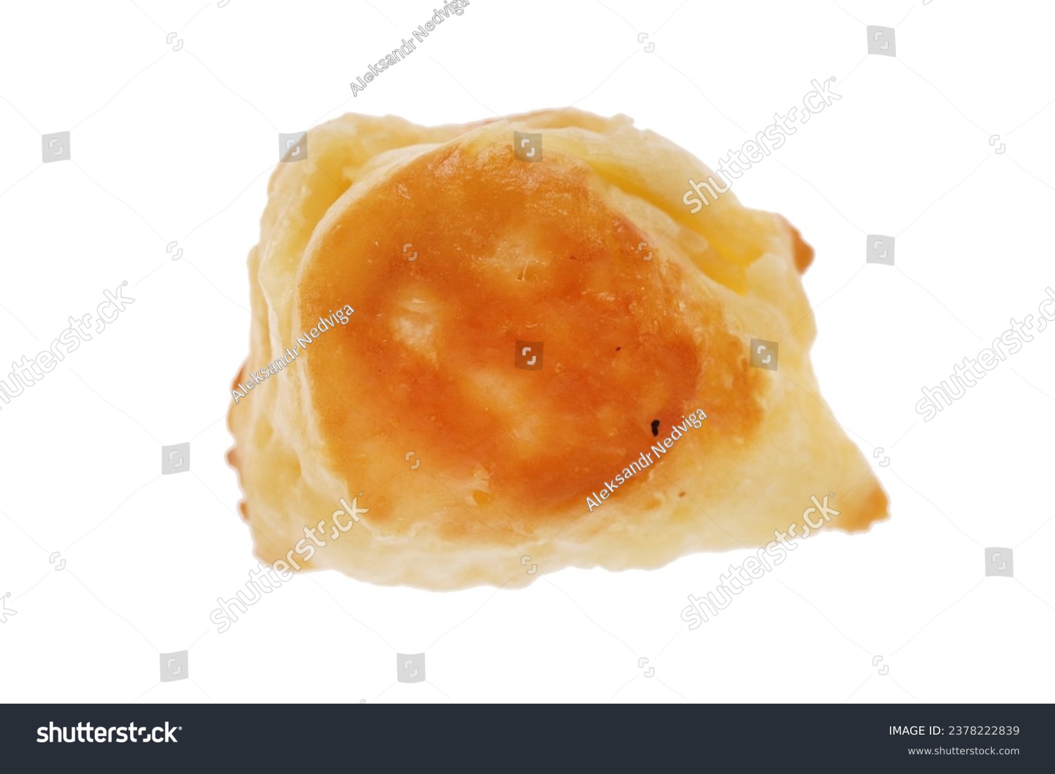 Isolated pancake. Fresh fritter slapjack. Macro closeup. #2378222839