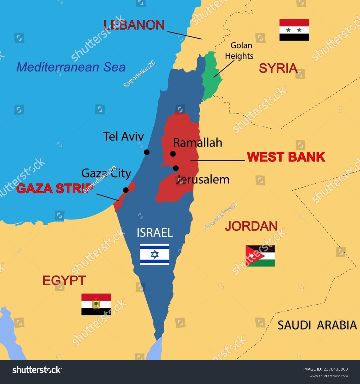 Israel country political map, including Golan - Royalty Free Stock ...