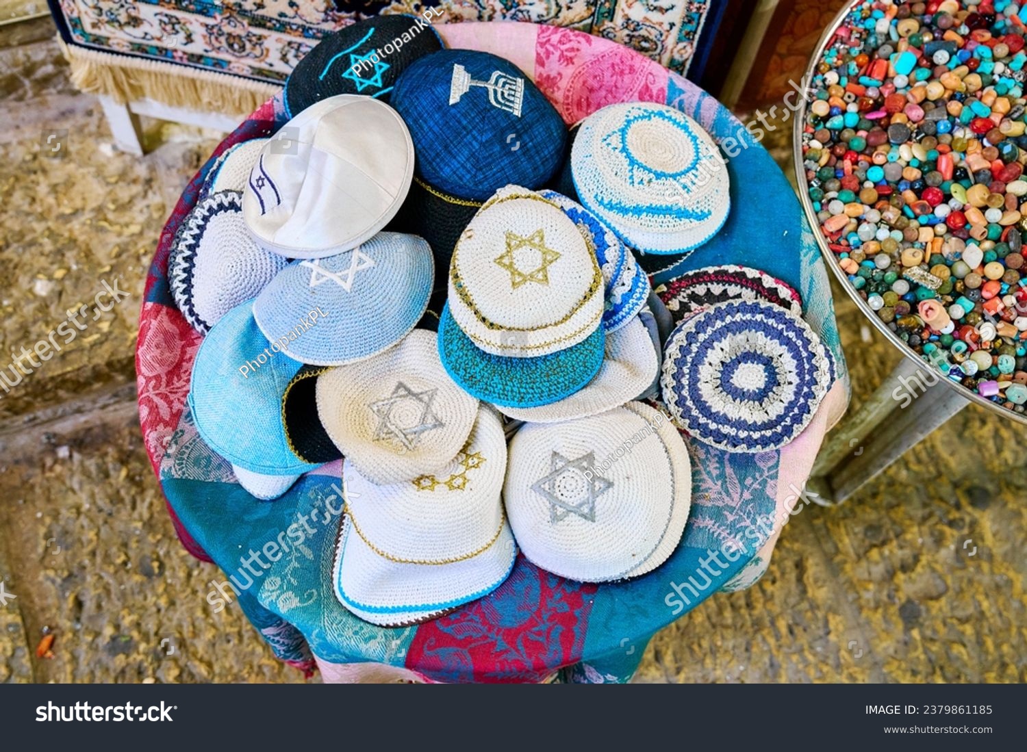 Jewish headgear at a stall in Jerusalem                                #2379861185
