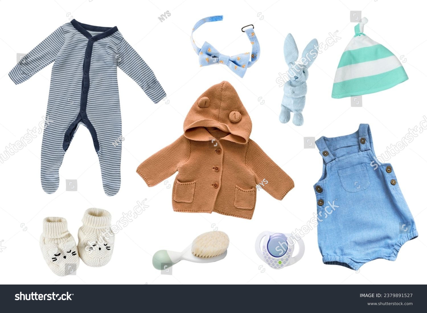 Baby boy clothes set isolated, male child clothing on white. Infant wear, colorful outfit.Kid's fashion. #2379891527