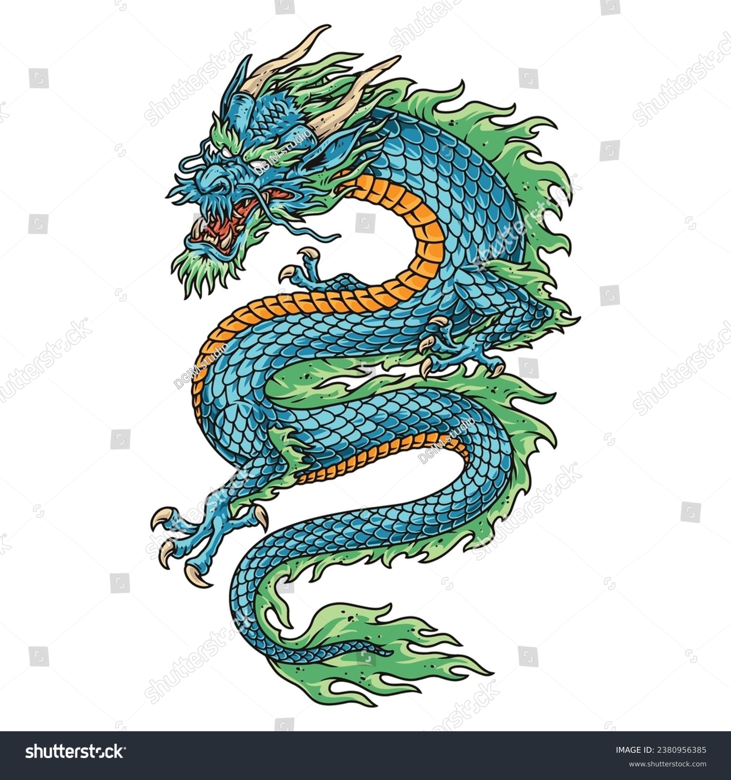 Chinese mythical dragon colorful logotype with - Royalty Free Stock ...