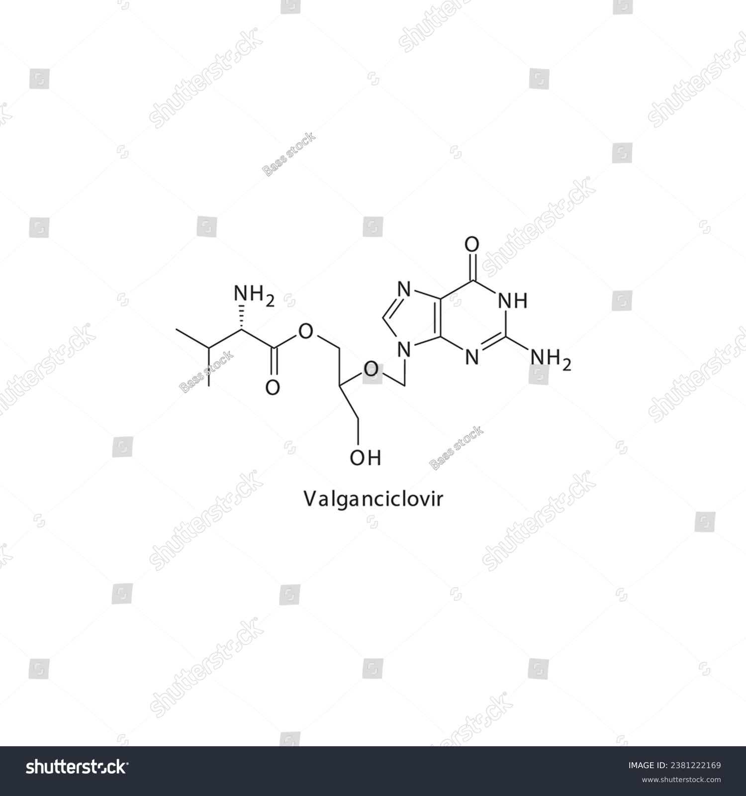 Valganciclovir flat skeletal molecular structure - Royalty Free Stock ...