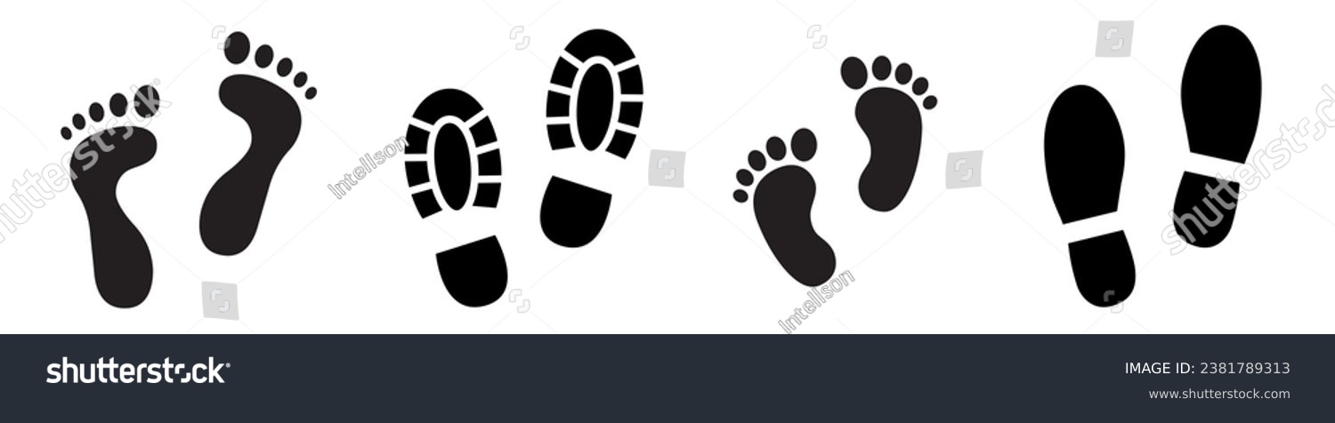 Footprint icon set. Barefoot footprints, shoe - Royalty Free Stock ...