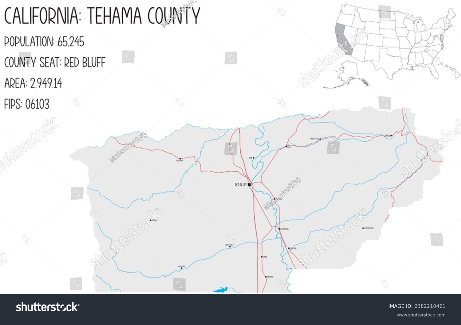 Large and detailed map of Tehama County in - Royalty Free Stock Vector ...