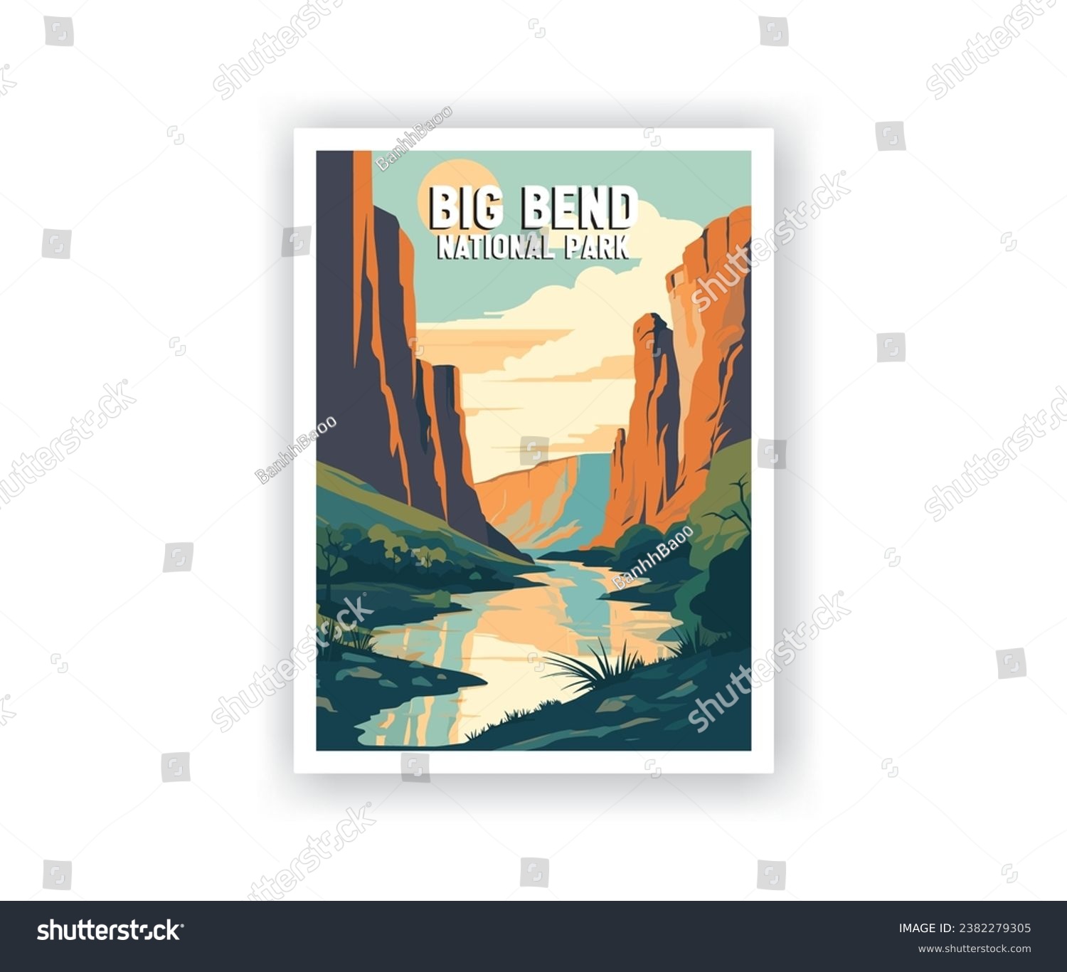 Big Bend National Parks Illustration Art. - Royalty Free Stock Vector ...