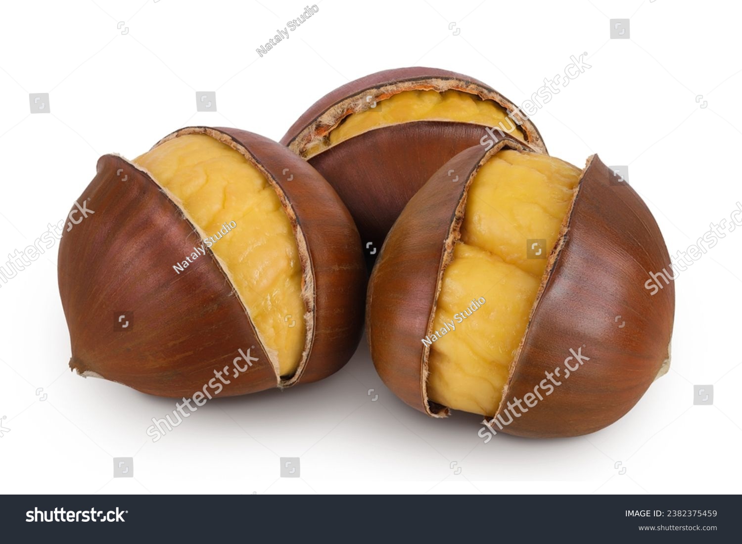 roasted chestnut isolated on white background wit full depth of field. #2382375459