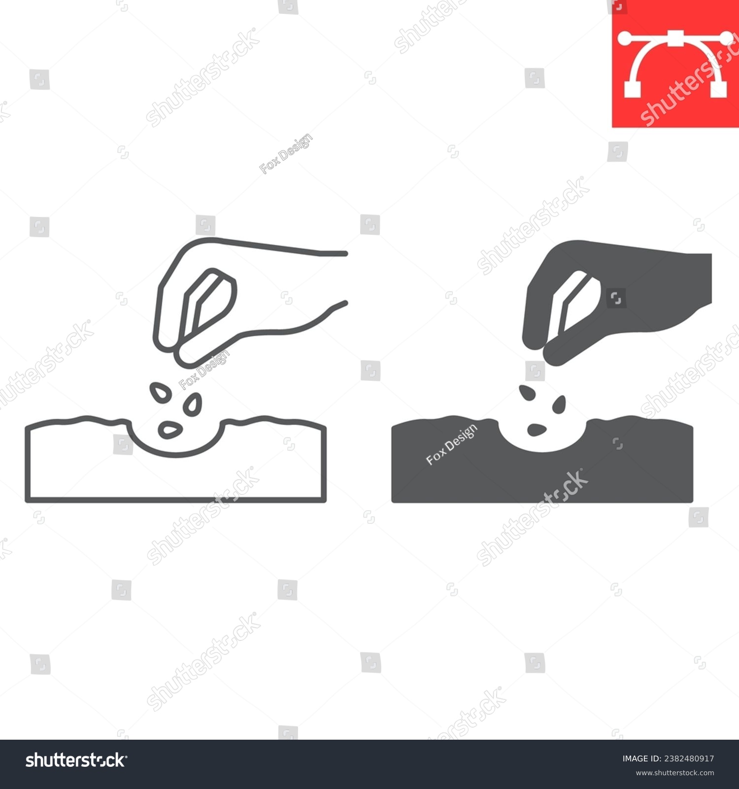 Hand planting seeds line and glyph icon, gardening and agriculture, seeding vector icon, vector graphics, editable stroke outline sign, eps 10. #2382480917