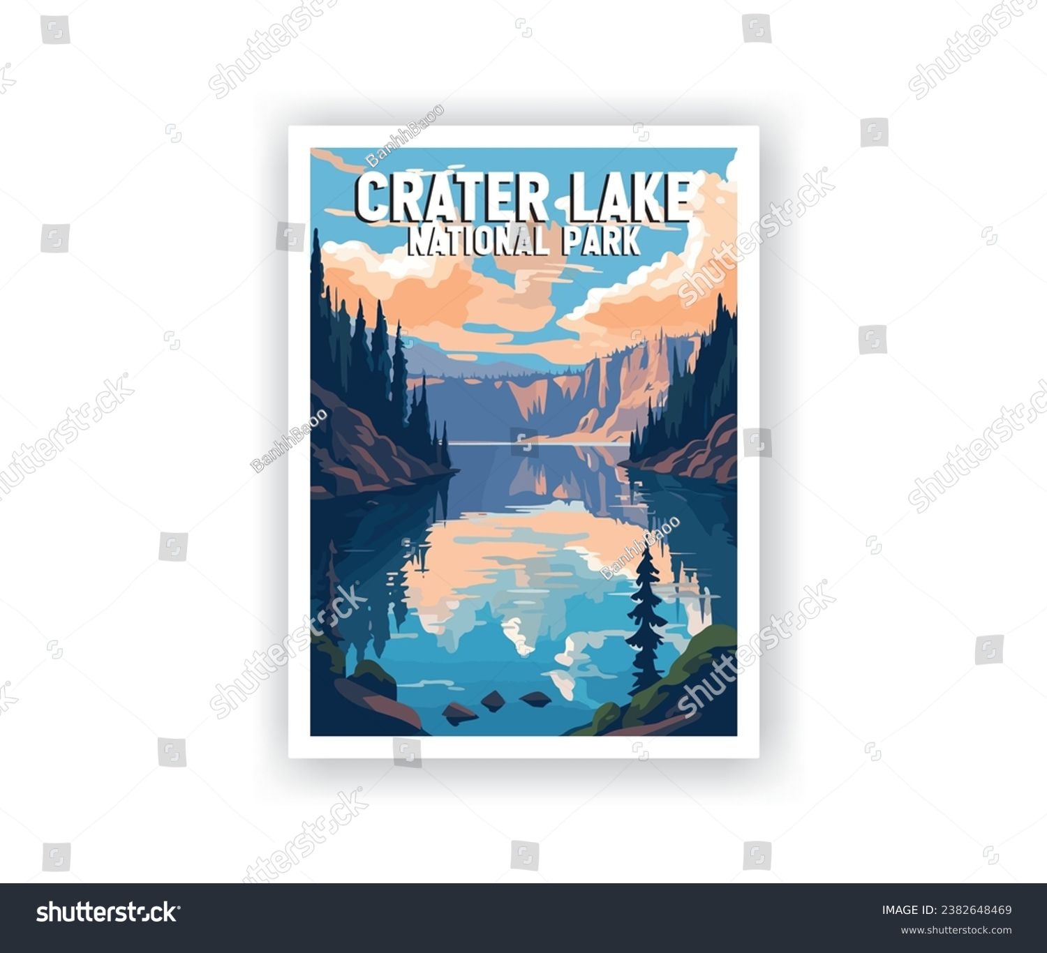 Crater Lake National Parks Illustration Art. - Royalty Free Stock ...