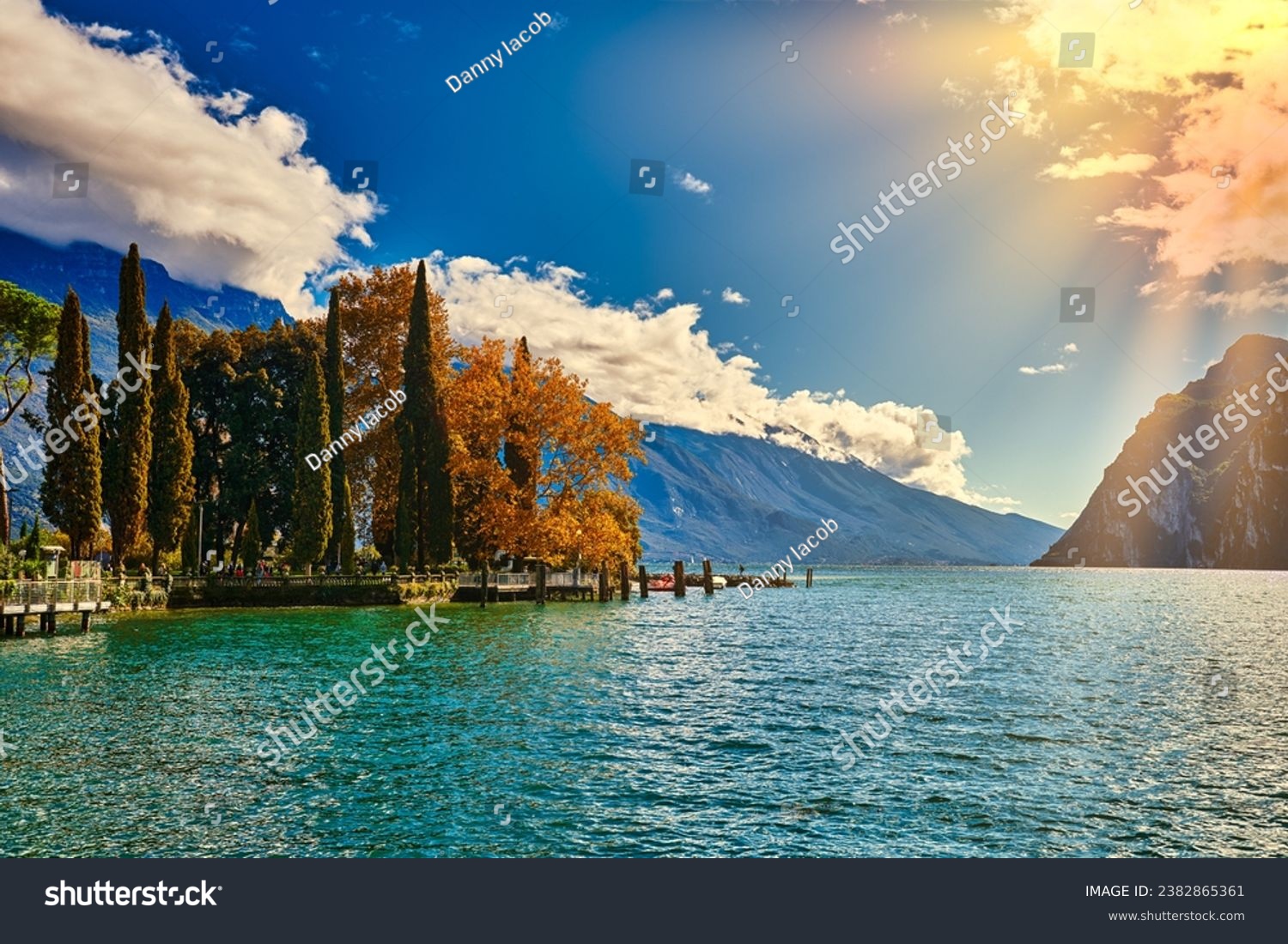 Panoramic view of the beautiful Lake Garda .Riva del Garda town and Garda lake in the autumn time , Trentino Alto Adige region,Italy #2382865361