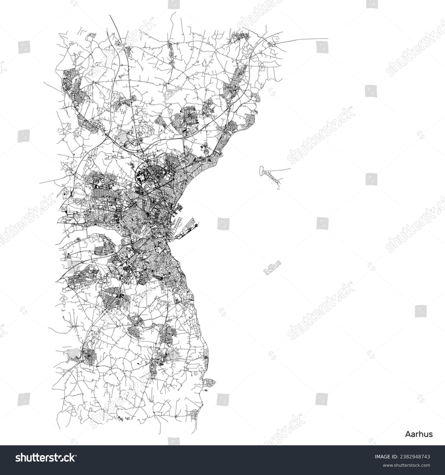 Aarhus city map with roads and streets, Denmark. - Royalty Free Stock ...