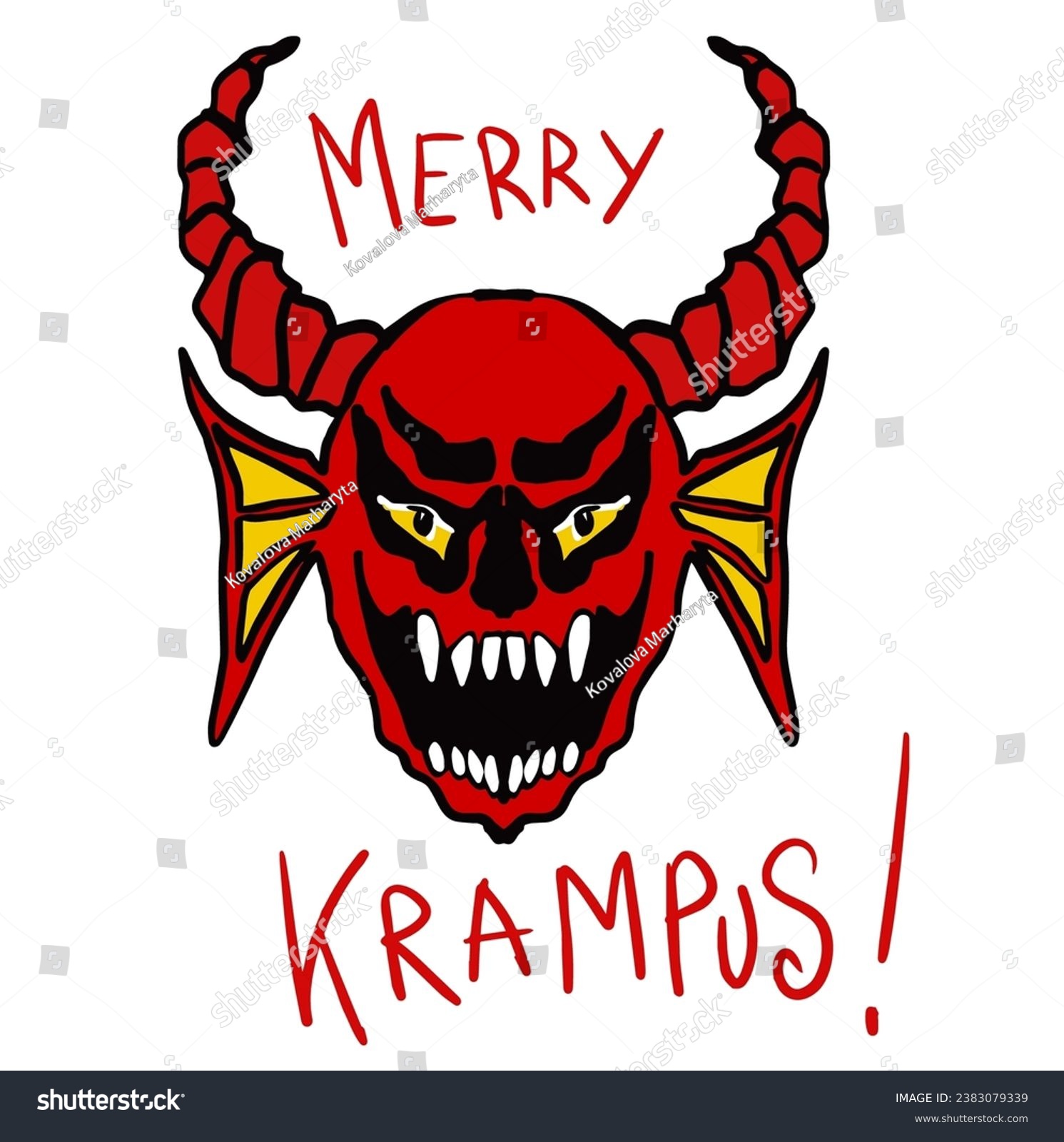 Krampus. Scary krampus. Horned devil. Realistic. - Royalty Free Stock ...