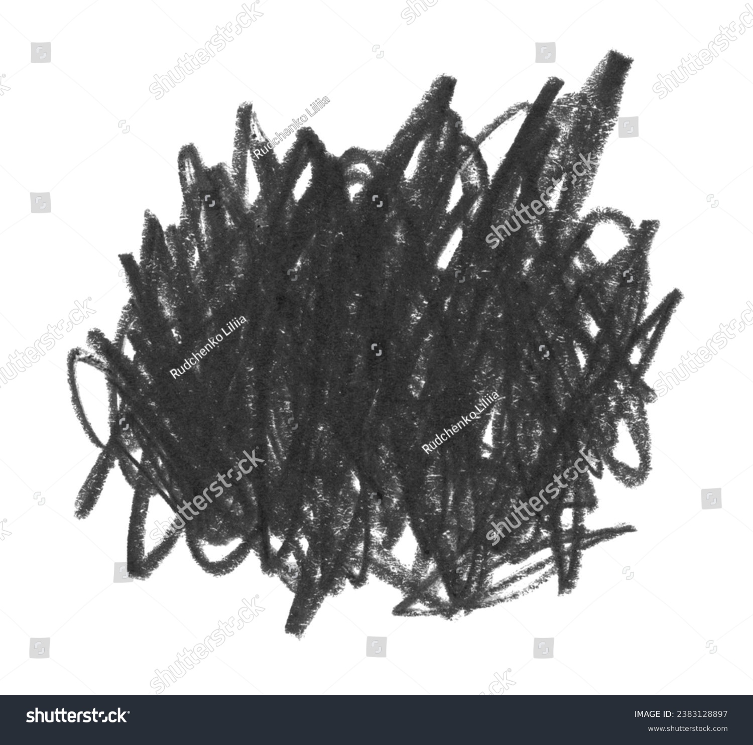 Hand drawn scrawl sketch black line hatching. Pen, pencil, pastel art grunge texture stain isolated on white background. #2383128897