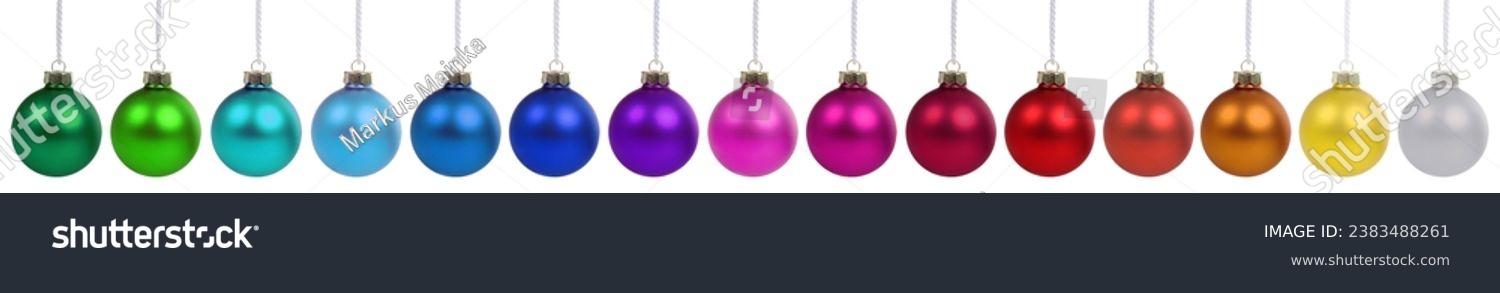 Christmas balls baubles banner ornament colorful decoration in a row isolated on a white background #2383488261