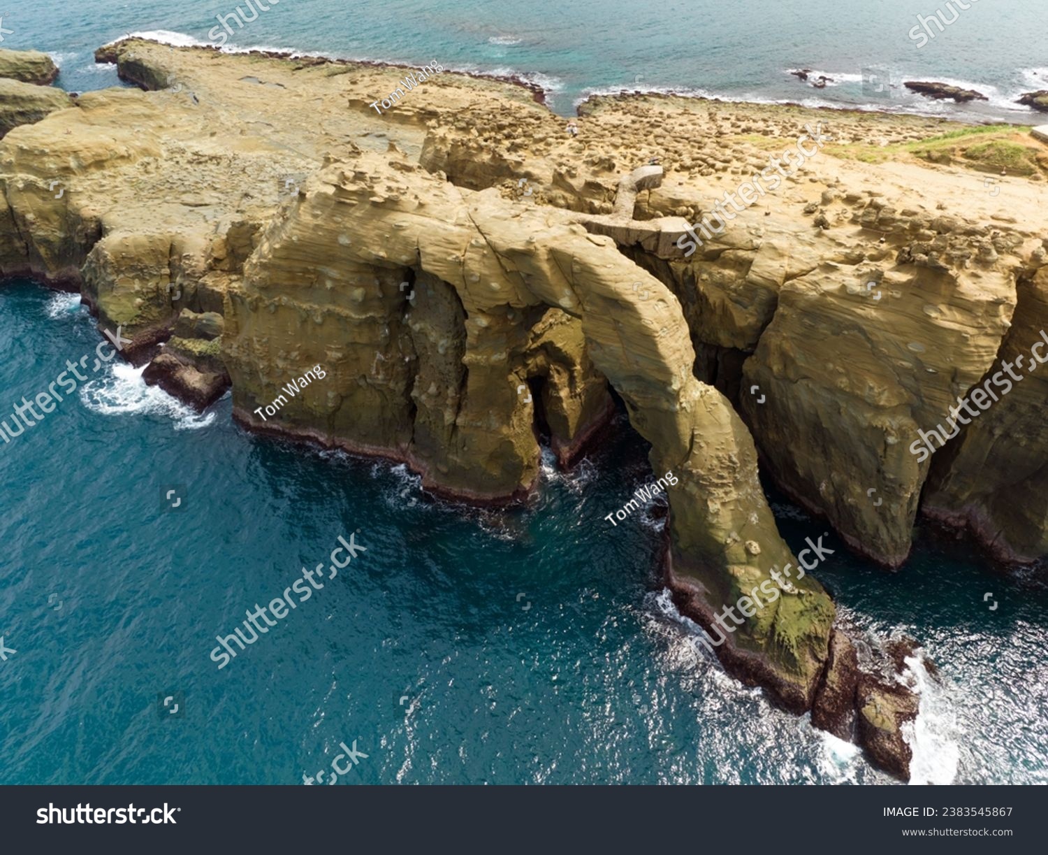 Aerial view of Elephant Trunk Rock.   Elephant Trunk Rock is a rock shaped like its name in the New Taipei City,Taiwan. #2383545867