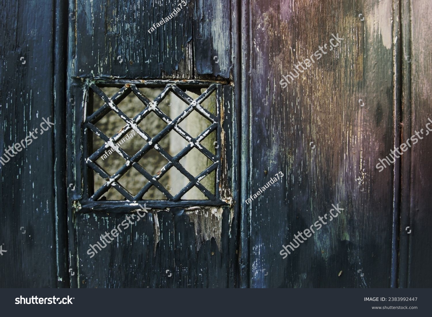 Emerald shabby door Cracked weathered wooden board texture #2383992447