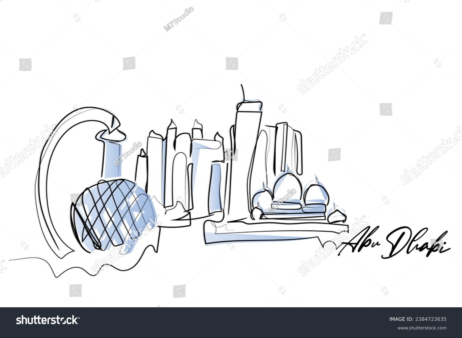 hand drawn line art vector drawing of skyline of - Royalty Free Stock ...