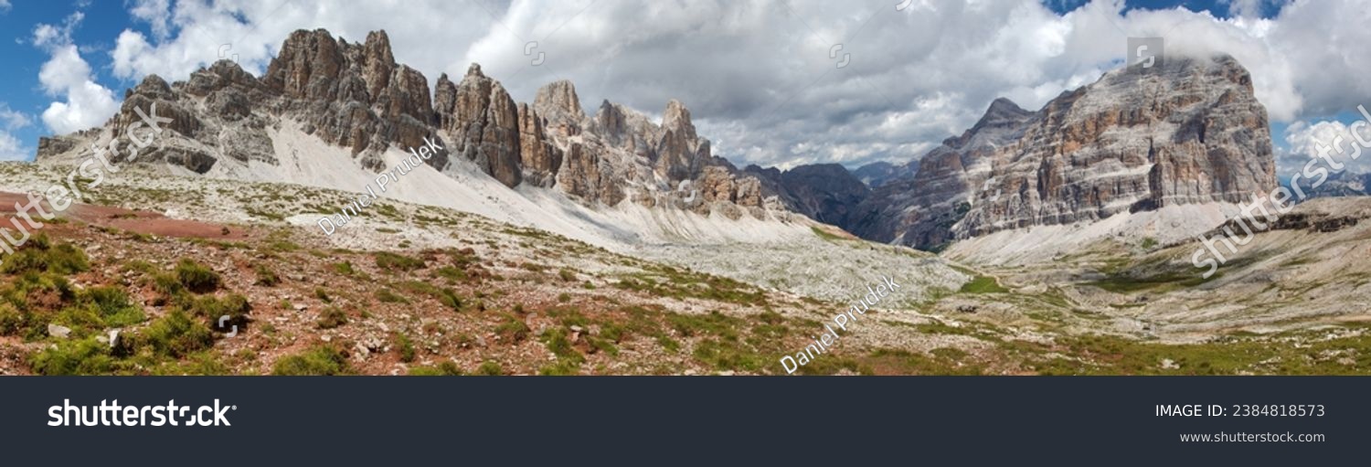 Valley Val Travenanzes and rock face in Tofane gruppe, Mount Tofana de Rozes, Alps Dolomites mountains, Fanes national park, Italy #2384818573