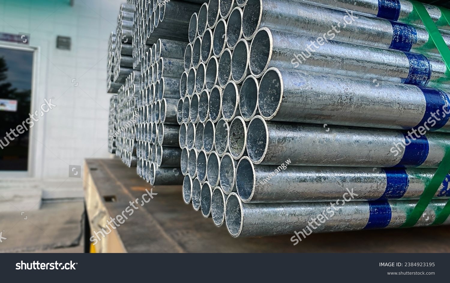 plumbing steel,high quality Galvanized steel pipe or Aluminum and chrome stainless pipes in stack waiting for shipment in warehouse #2384923195