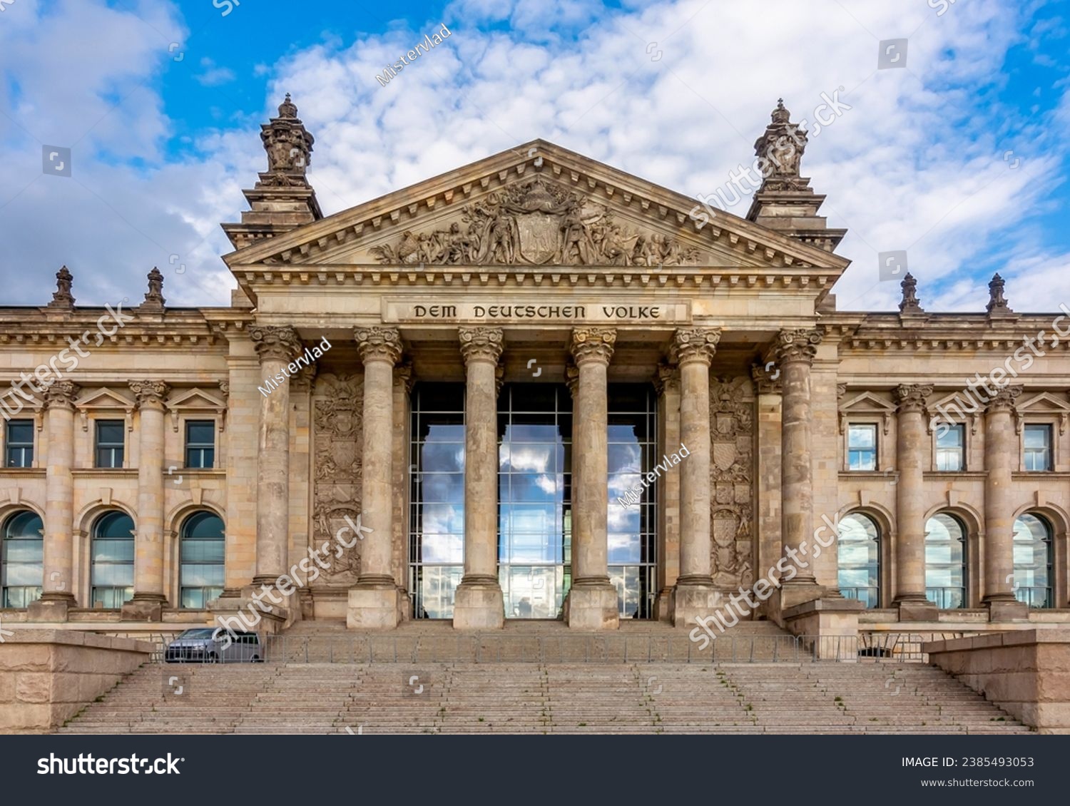 Reichstag building (Bundestag - parliament of Germany) in Berlin with translation "for German people" #2385493053