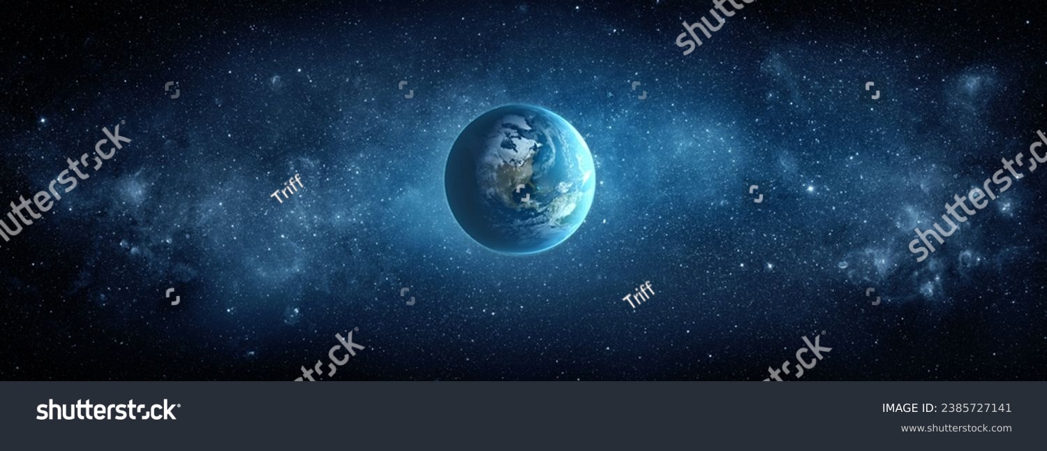 Panoramic view of the Earth, stars and galaxy. Planet Earth, view from space. Space fantasy. Elements of this image furnished by NASA. #2385727141