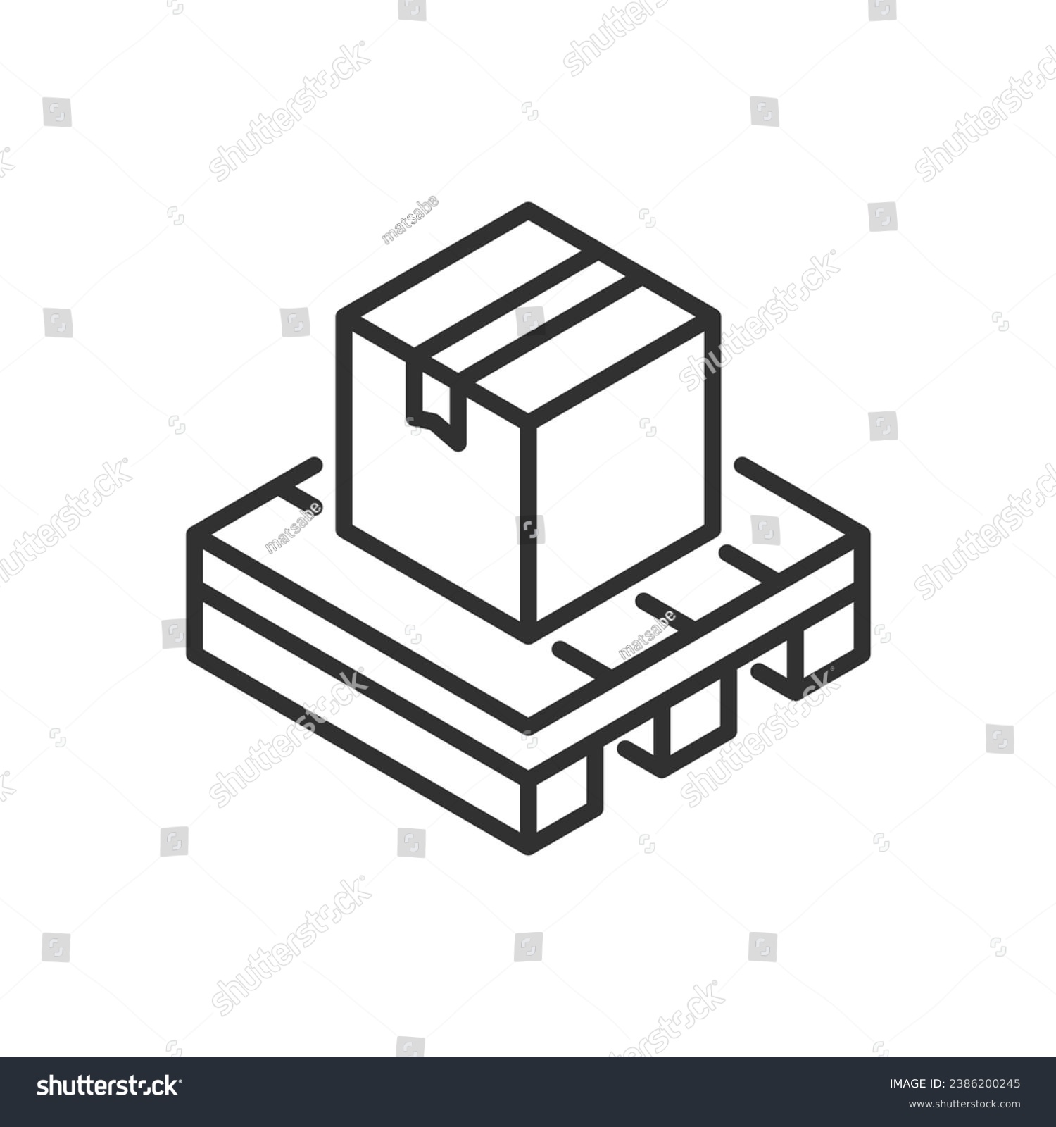 A box on a pallet, linear icon. Isometric style. Loading. Logistics. Line with editable stroke #2386200245