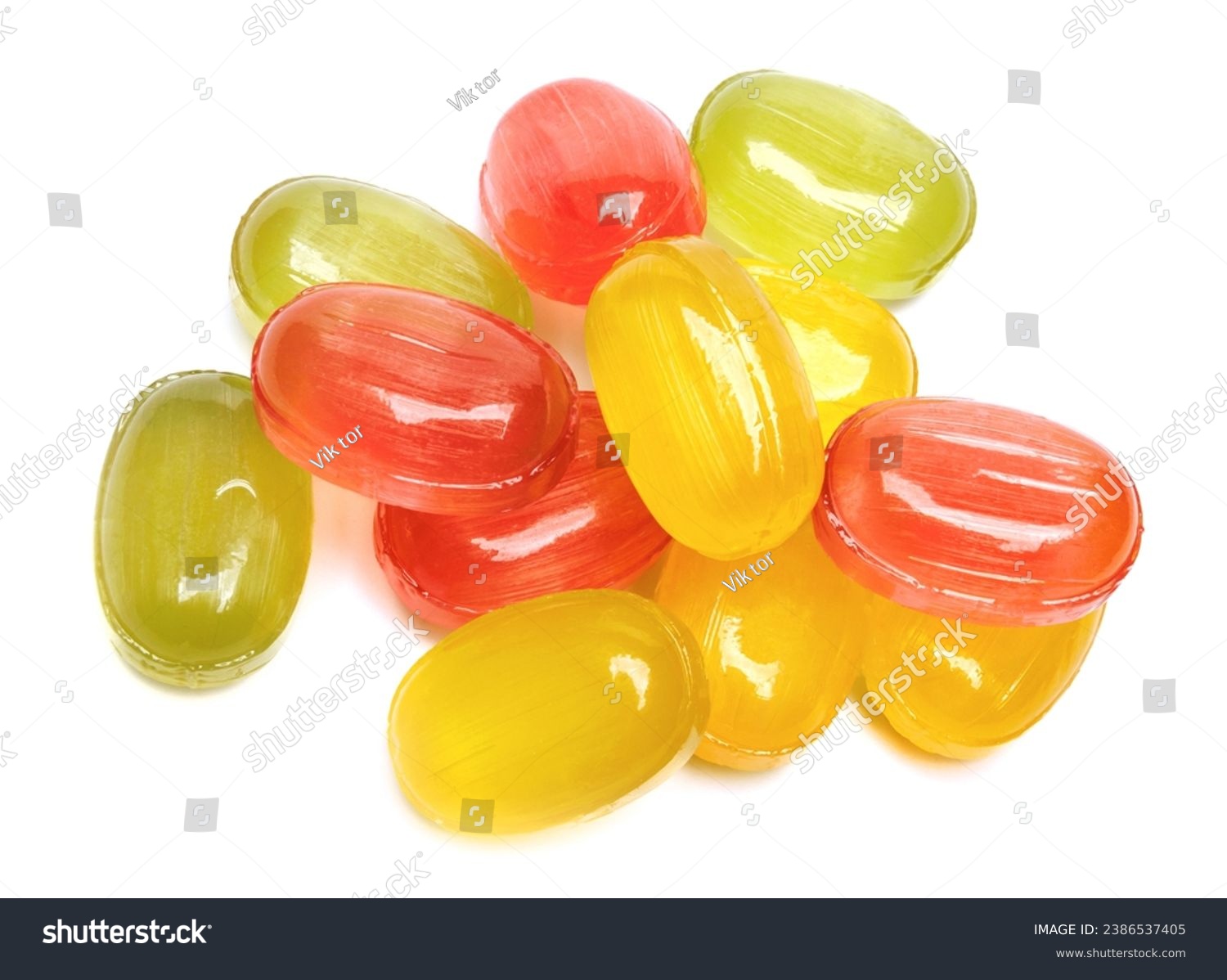 colorful fruit hard candy isolated on white. lollipop, candy, sweetmeat #2386537405