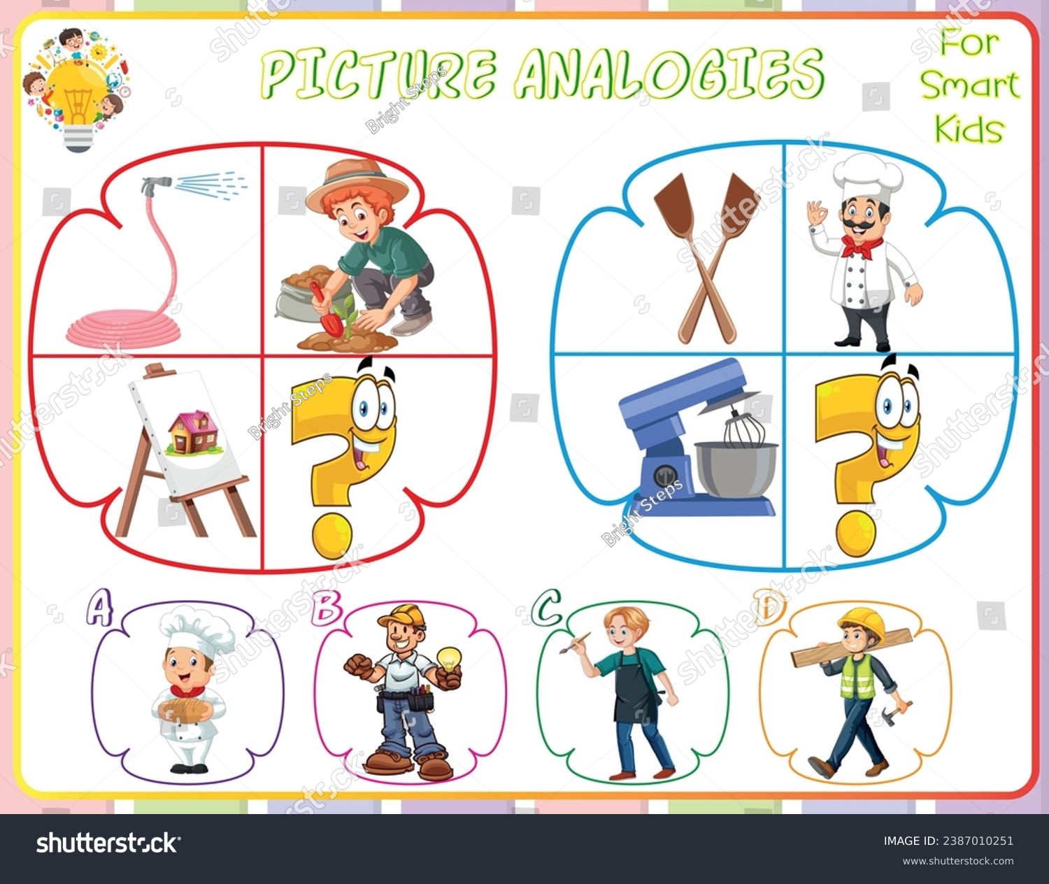 Logic worksheet picture analogies for kids are - Royalty Free Stock