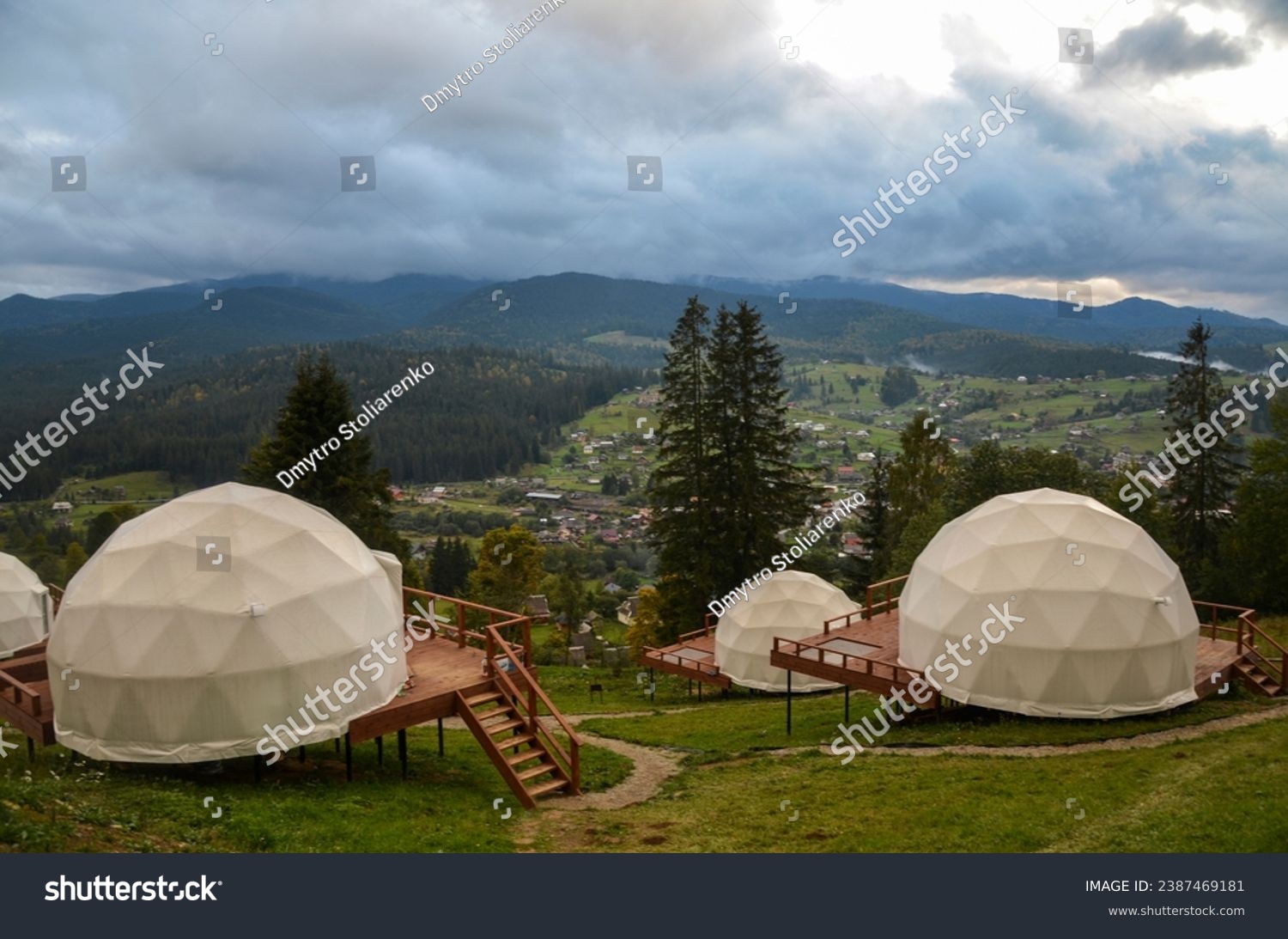 Glamping (glamour camping) is a domed eco-hotel with an incredible view of the surrounding natural panoramas of forested mountains. Glamping is where stunning nature meets modern luxury #2387469181