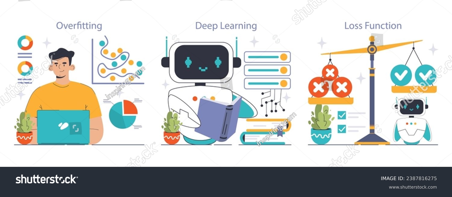 Machine Learning Explained set. Unraveling - Royalty Free Stock Vector 