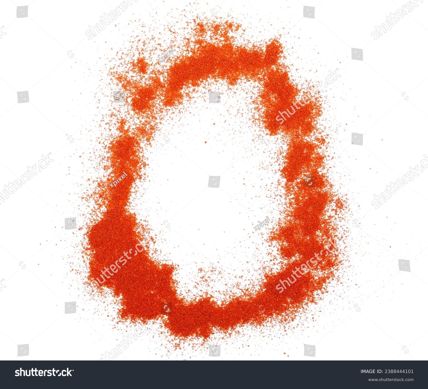Red paprika powder alphabet letter O, symbol isolated on white, clipping path #2388444101