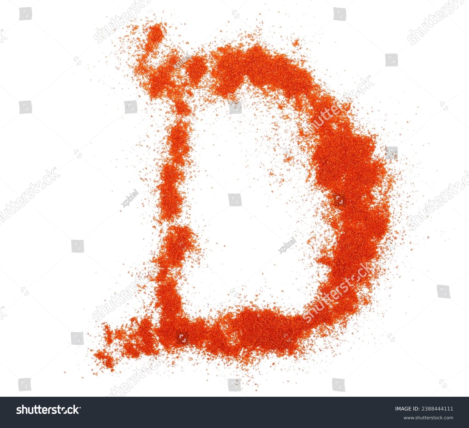 Red paprika powder alphabet letter D, symbol isolated on white, clipping path #2388444111