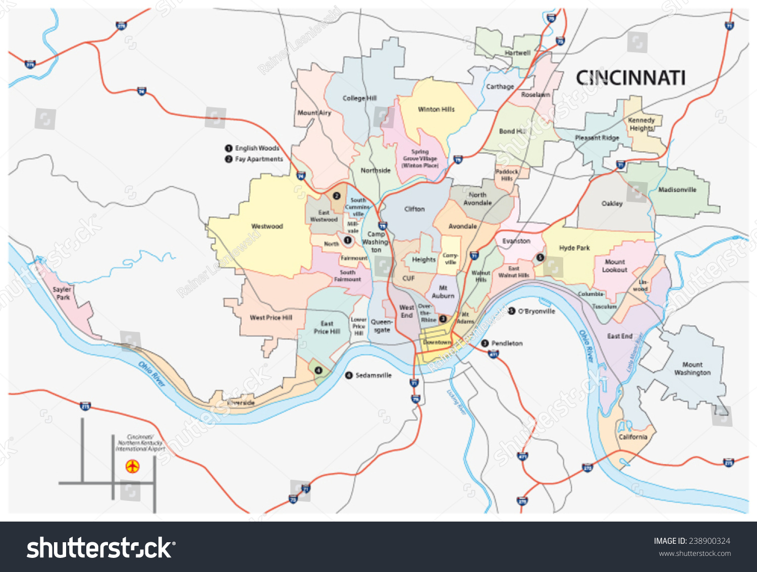 cincinnati road and neighborhood map Royalty Free Stock Vector