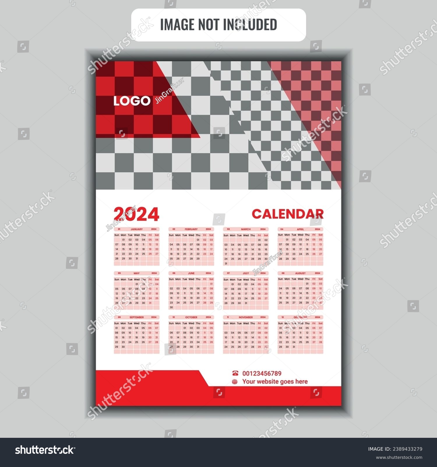 Calendar 2024 with simple and modern design . - Royalty Free Stock ...