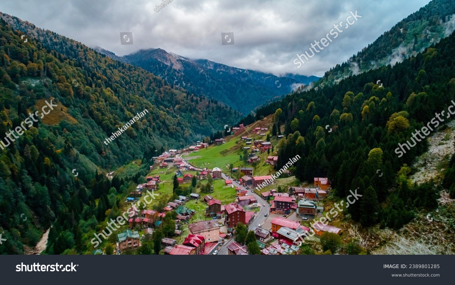 Aerial view of Ayder Plateau in Camlihemsin. Rize, Turkey. #2389801285
