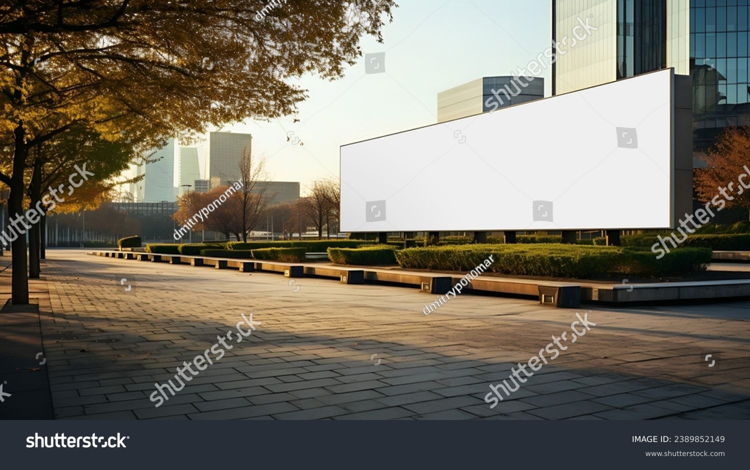 Empty billboard outdoor mockup in city center uptown sidewalk  #2389852149