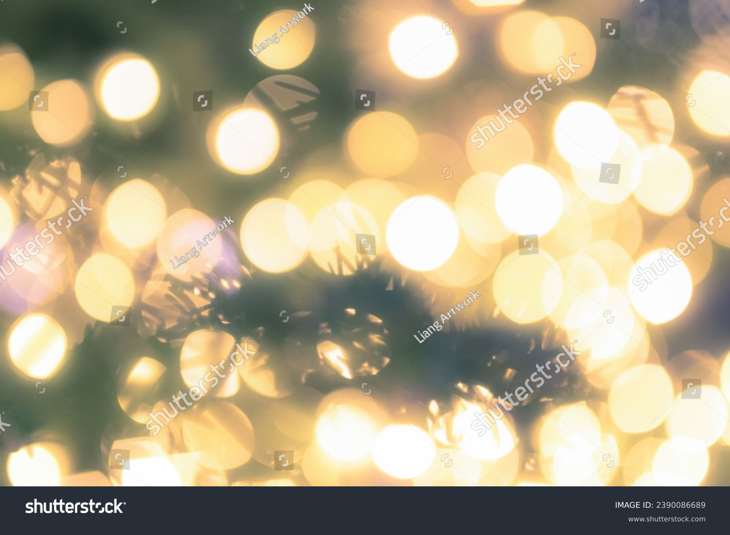 Chirstmas tree and lights and background. gold Red bobble decoration #2390086689