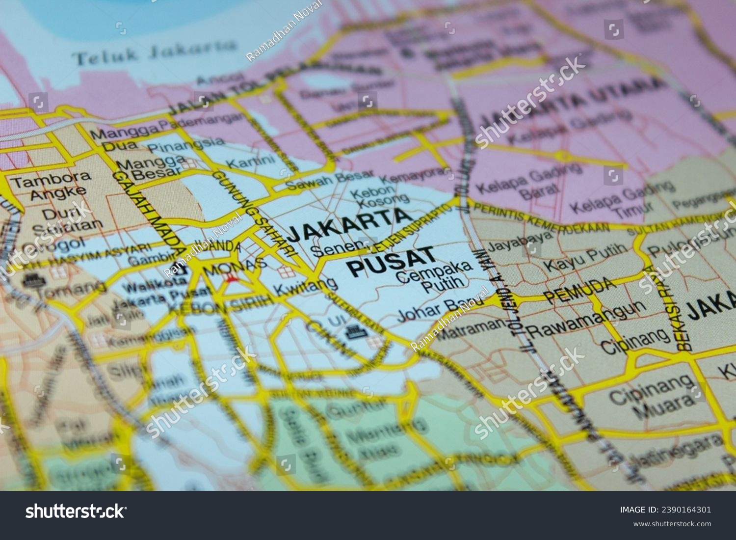 close up of central jakarta city on map #2390164301