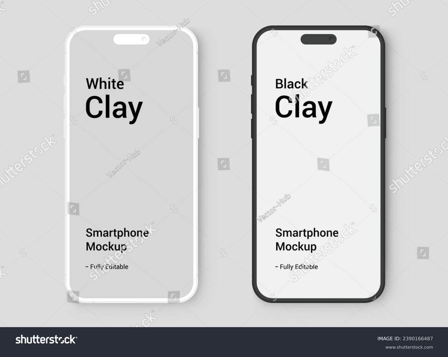 smartphone mockup clay in blank screen. mobile phone vector Isolated on White Background. phone mock up front view. Vector illustration #2390166487