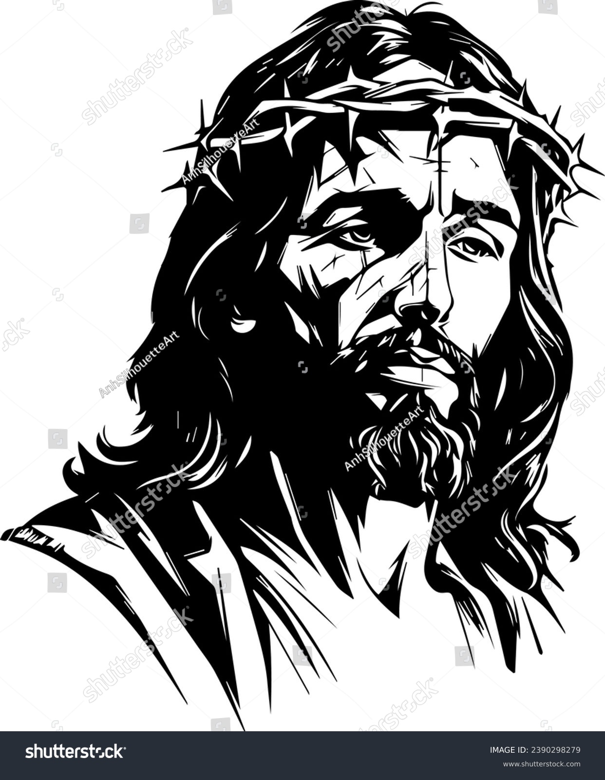 Jesus Crown Of Thorn, Jesus And Cross Laser Cut - Royalty Free Stock 