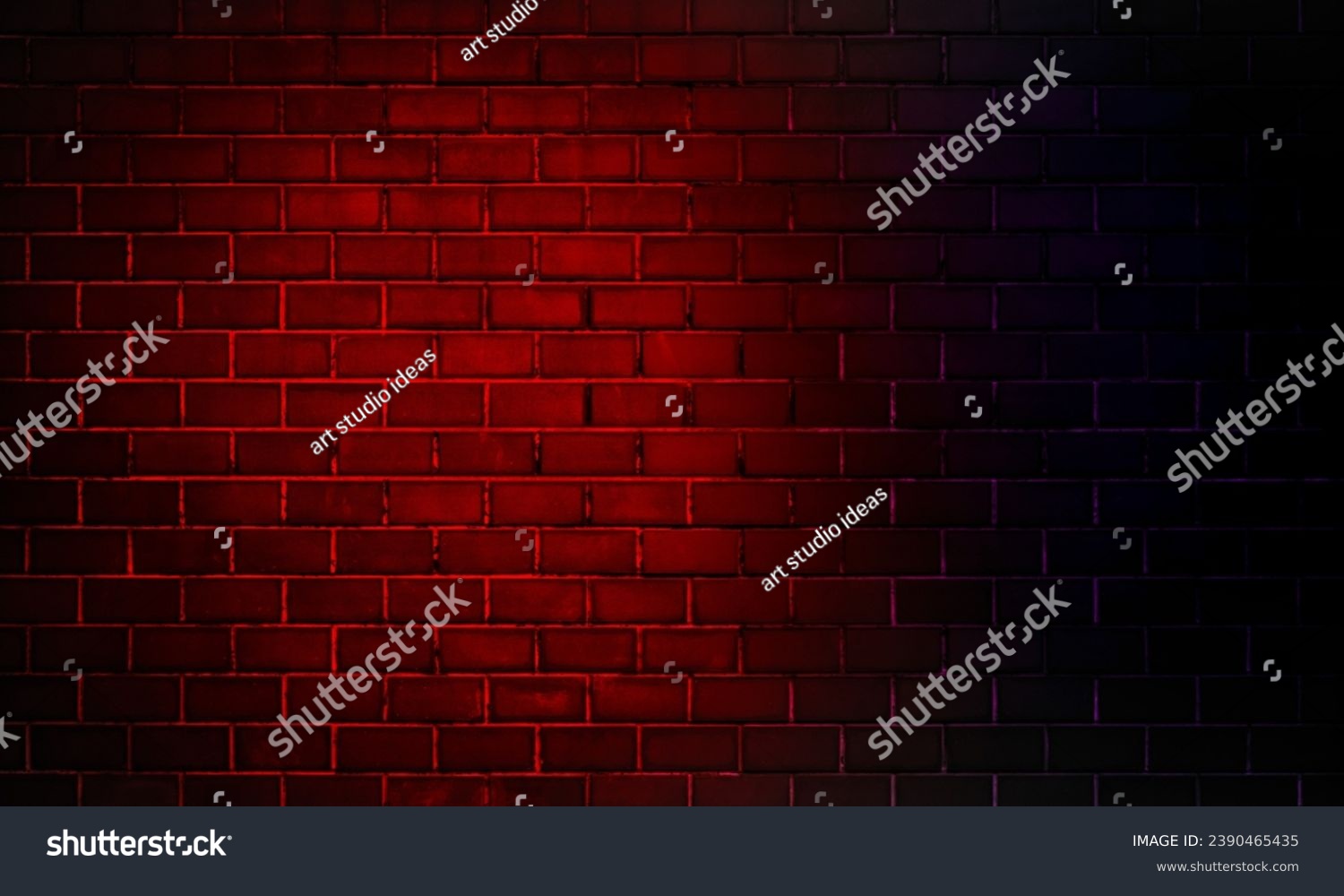 Neon lights on old grunge brick wall room background..Empty space of Red brown vintage grunge brick wall texture background. #2390465435