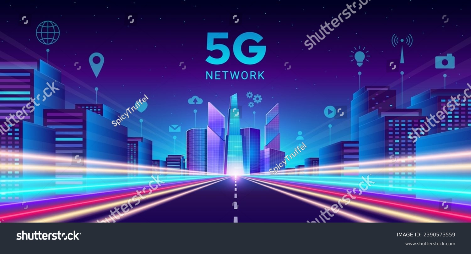 5G network. Smart city technology. Digital - Royalty Free Stock Vector ...