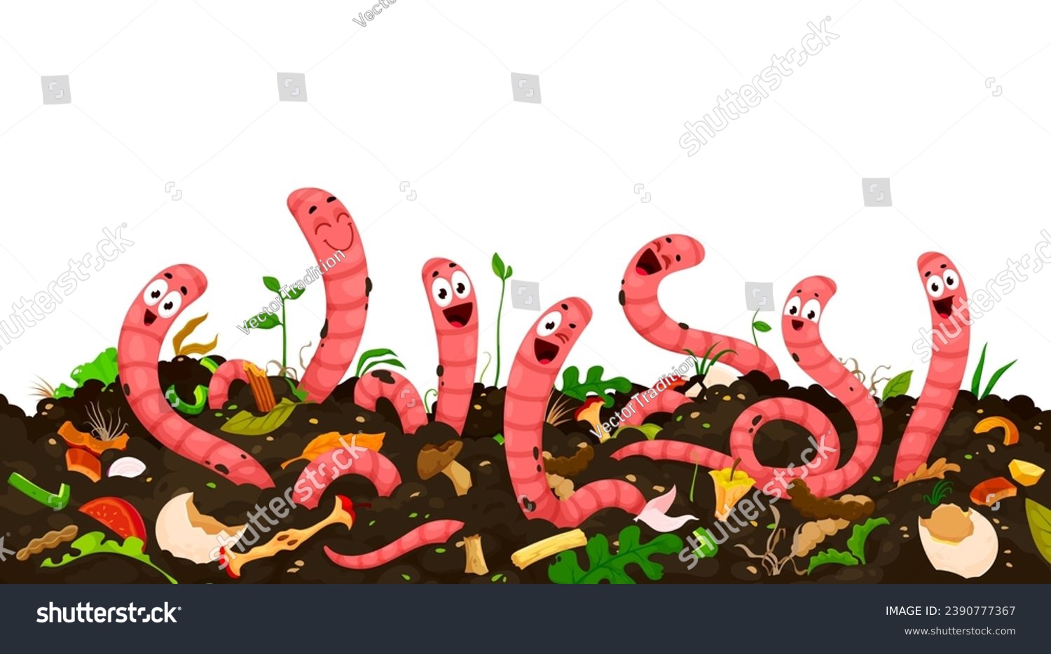 Vermicomposting. Cartoon earth worm characters - Royalty Free Stock ...