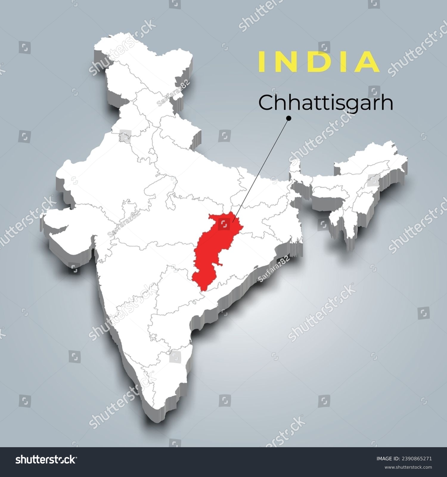 Chhattisgarh map location in Indian 3d isometric - Royalty Free Stock ...