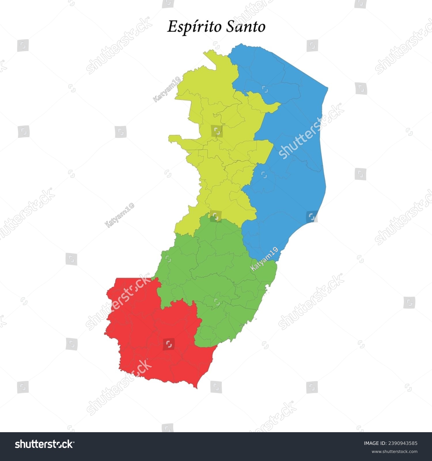 Colored map of Espirito Santo, state Brazil, - Royalty Free Stock ...