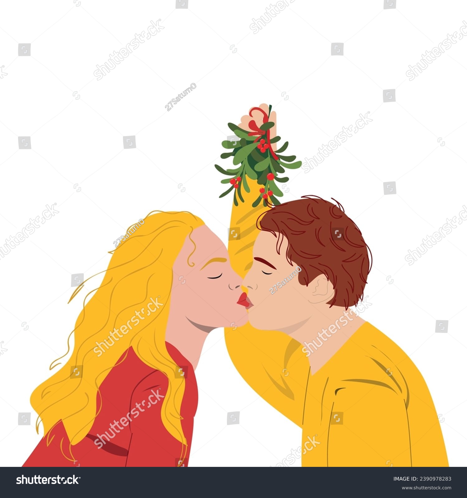 Kissing heterosexual couple under Mistletoe. - Royalty Free Stock ...