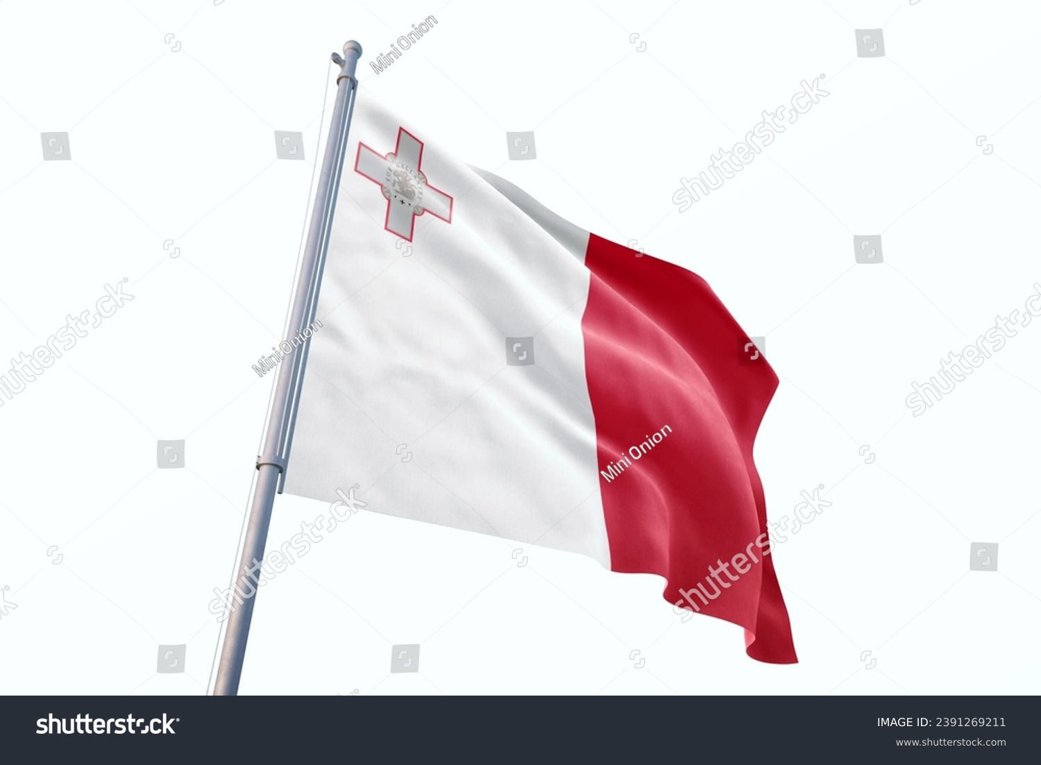 Waving flag of Malta in white background. Malta flag for independence day. The symbol of the state on wavy fabric. #2391269211