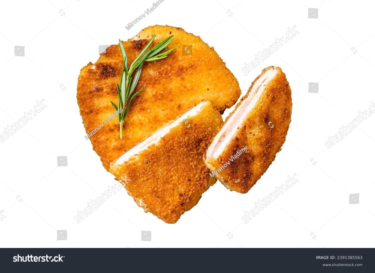 Schnitzel Cordon bleu fillet cutlet with ham and cheese. Isolated, white background #2391385563