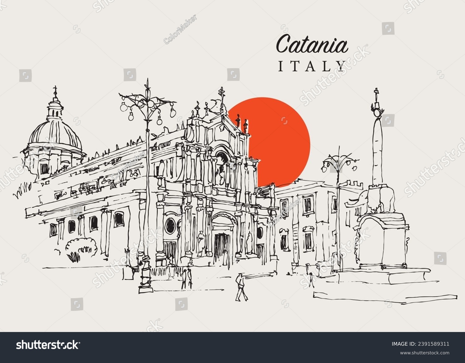 Vector hand drawn sketch illustration of Piazza - Royalty Free Stock ...